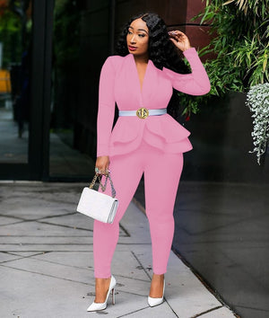 new women winter women's set tracksuit full sleeve ruffles blazers pencil pants suit two piece set office lady outfits uniform