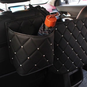 crystal rhinestone pu leather car storage bag organizer barrier of backseat holder multi-pockets car container stowing tidying default title