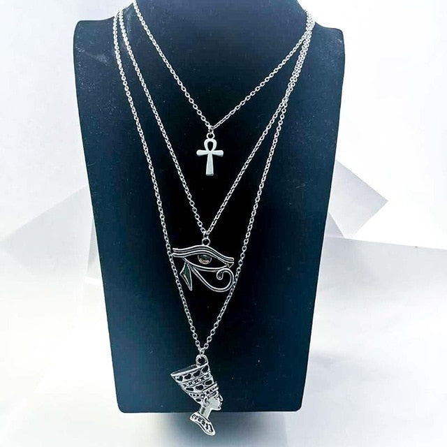 layered egypt-necklace eye of horus queen pharaoh ankh cross pendant amulet necklaces  jewelry 38cm45cm60cm