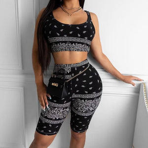 og pretty - summer bandana print casual two-piece shorts set outfits tank tops and shorts pants suit two piece set for women