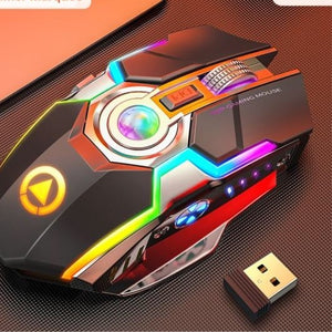 wireless gaming mouse rechargeable  computer mouse silent ergonomic 7 keys rgb backlit for pc computer game dota 2 fortnite black