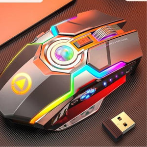 wireless gaming mouse rechargeable  computer mouse silent ergonomic 7 keys rgb backlit for pc computer game dota 2 fortnite gray