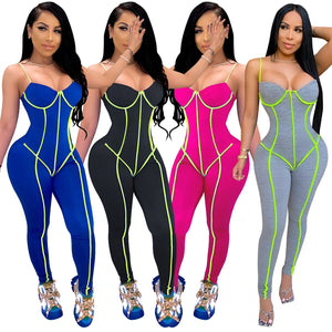 zoctuo solid patchwork sexy jumpsuits for women spaghetti strap playsuit 2020 new fashion backless women club sexy jumpsuit