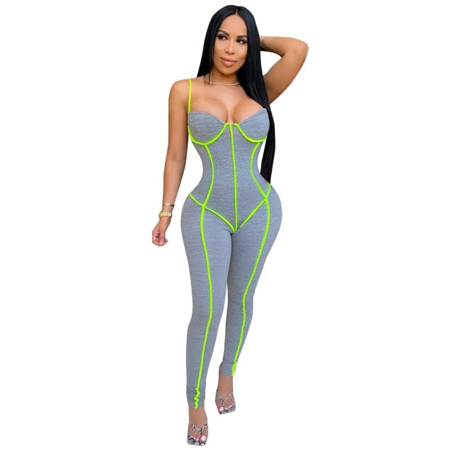 zoctuo solid patchwork sexy jumpsuits for women spaghetti strap playsuit 2020 new fashion backless women club sexy jumpsuit