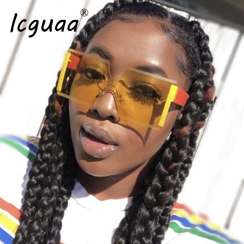 oversized square sunglasses women big frame brand designer rimless sun glasses female one piece vintage lunettes de sol