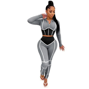 patch work it - sportwear patchwork women's set long sleeve zipper top jogger pant set tracksuit fitness two piece outfits matching set