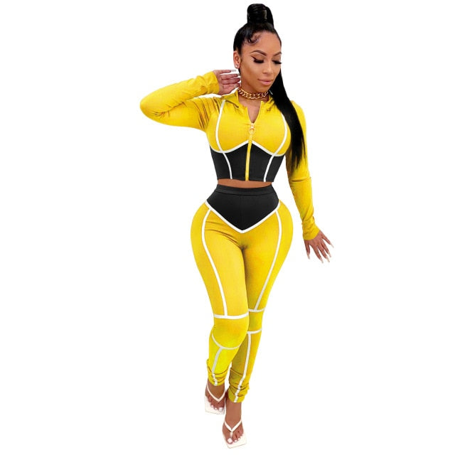 patch work it - sportwear patchwork women's set long sleeve zipper top jogger pant set tracksuit fitness two piece outfits matching set