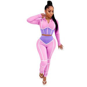 patch work it - sportwear patchwork women's set long sleeve zipper top jogger pant set tracksuit fitness two piece outfits matching set