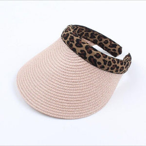 straw sun hats empty top hat suncreen empty top hat  shade cap outdoor sports net cap summer breathable fashion empty top hat lepoard pink