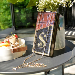 choco money clutch - bling clutch bling chocolate hand bag, rhinestone money purse black / m / china