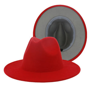 fedora - jazzy hat - mixed colors. statement hat pretty popular red and grey / 56to58cm