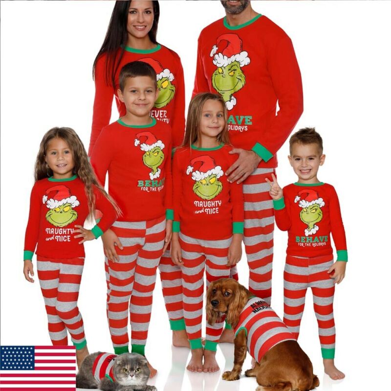 family christmas - matching pajamas outfit autumn winter sleepwear xmas party club nightwear home wear mommy and me clothes men women kids