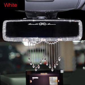 creative rhinestone tassels car interior rearview mirror decoration charm flower crystal rear mirror ornaments car accessories white mirror