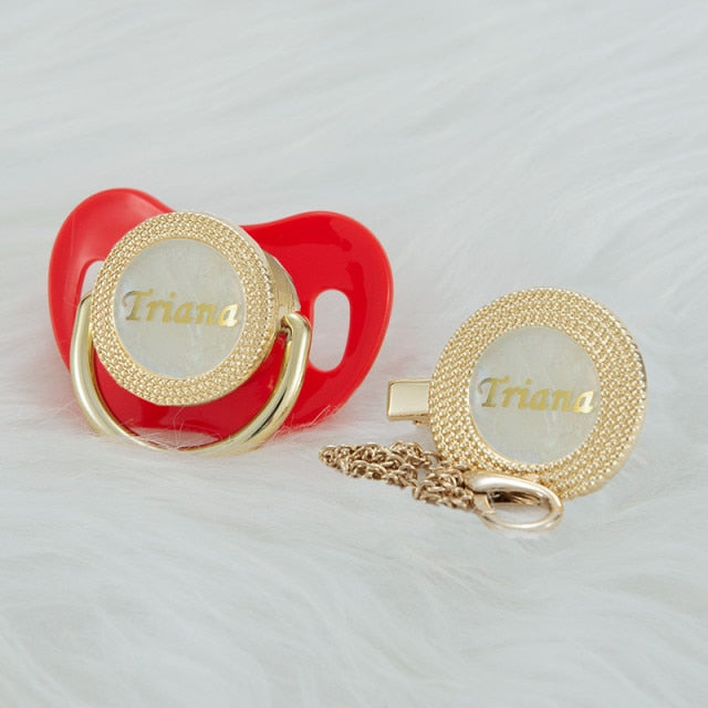 luxury paci - custom text/name - baby pacifier with clip - bpa free! red  0-6m