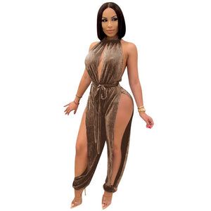 pretty hollow - club jumpsuits for women fashion autumn solid sexy jumpsuit halter party rompers and jumpsuits for women