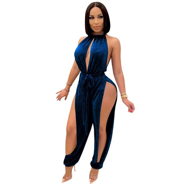 pretty hollow - club jumpsuits for women fashion autumn solid sexy jumpsuit halter party rompers and jumpsuits for women