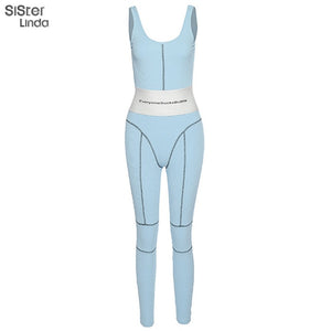 sisterlinda sporty women print letter jumpsuit fitness sportwear skinny sexy romper striped backless streetwear outfits playsuit