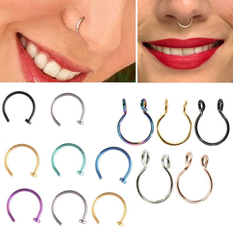 nose rings - 1pcs u shaped nose ring hoop septum rings jewelry  stainless steel nose piercing fake piercing oreja pircing jewelry