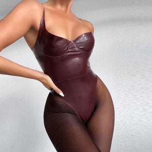 leather corset bodysuit women sleeveless adjusted zipper pads underwire backless sexy one piece romper ladies party wear