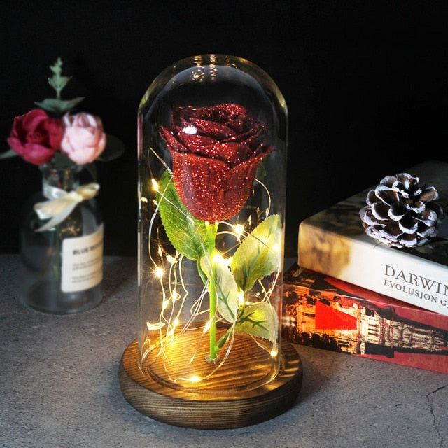 enchanted love rose - led glass dome forever rose valentine's day mother's day special romantic ruby rose