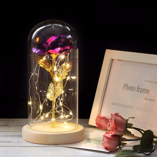 enchanted love rose - led glass dome forever rose valentine's day mother's day special romantic purple