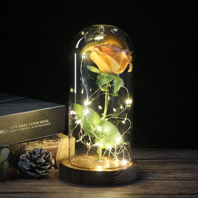 enchanted love rose - led glass dome forever rose valentine's day mother's day special romantic deep yellow