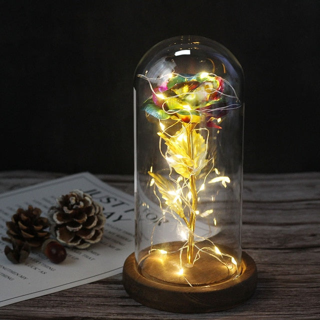 enchanted love rose - led glass dome forever rose valentine's day mother's day special romantic deep multicolor