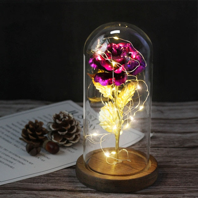 enchanted love rose - led glass dome forever rose valentine's day mother's day special romantic deep purple