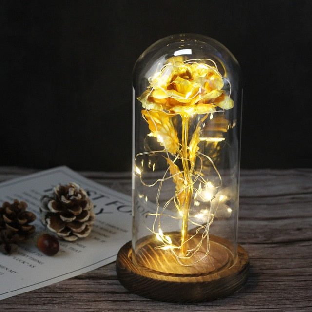 enchanted love rose - led glass dome forever rose valentine's day mother's day special romantic deep gold