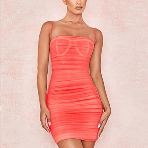 mesh summer dress 2020 straps sexy bodycon ruched dress woman party night club dress women vestidos fashion clothes