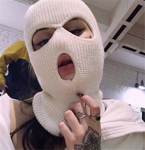 full face beanie 3 hole - balaclava mask ski knitted mask for adult - multiple colors white