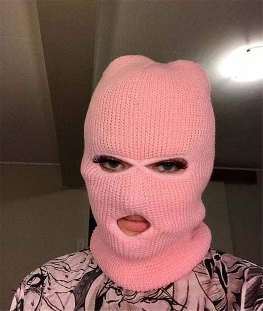 full face beanie 3 hole - balaclava mask ski knitted mask for adult - multiple colors soft pink