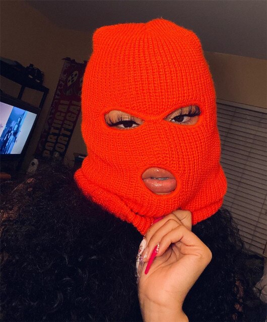 full face beanie 3 hole - balaclava mask ski knitted mask for adult - multiple colors orange