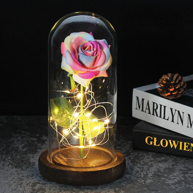 enchanted love rose - led glass dome forever rose valentine's day mother's day special romantic pink gold