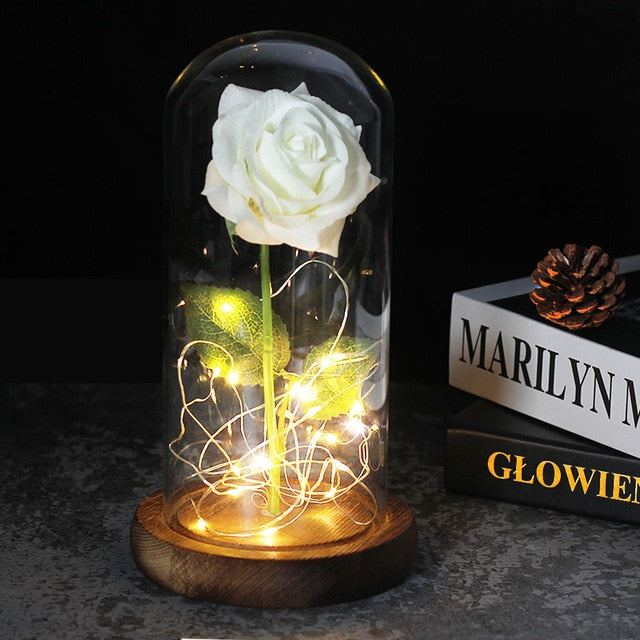 enchanted love rose - led glass dome forever rose valentine's day mother's day special romantic deep white