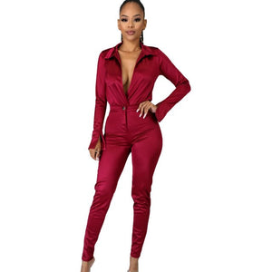 elite satin - two piece silk/casual - pretty bodysuit & pants set deep v neck bodysuit shirt + high waist pants two pieces party clubwear sets