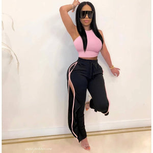 women 2 piece pants sets 2020 solid crop tank tops and side split sweatpants outfits woman two pieces sets tracksuits female