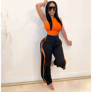 women 2 piece pants sets 2020 solid crop tank tops and side split sweatpants outfits woman two pieces sets tracksuits female