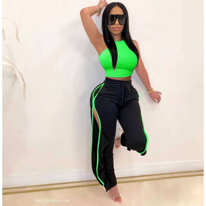 women 2 piece pants sets 2020 solid crop tank tops and side split sweatpants outfits woman two pieces sets tracksuits female