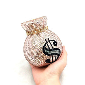 “money bag bae” - luxurypouch money bags dollar sign bling crystal clutch bag diamond