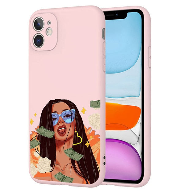 afro girls black women art case for iphone 11 12 xr xs max x 7 8 6 plus 11pro max make money cash girl melanin poppin case