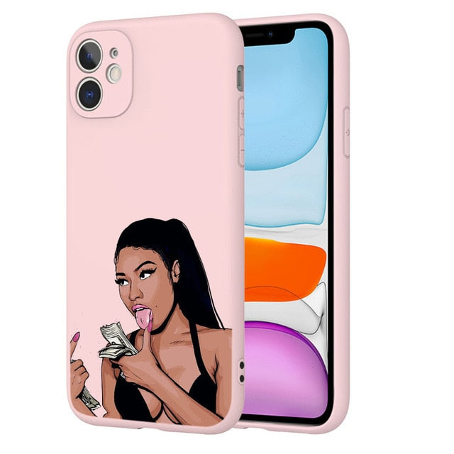 afro girls black women art case for iphone 11 12 xr xs max x 7 8 6 plus 11pro max make money cash girl melanin poppin case