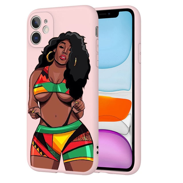 afro girls black women art case for iphone 11 12 xr xs max x 7 8 6 plus 11pro max make money cash girl melanin poppin case