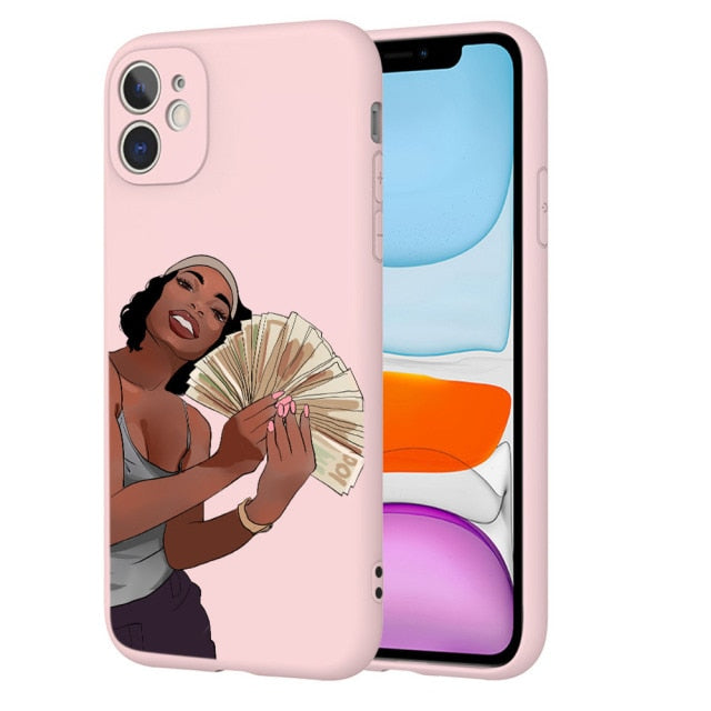 afro girls black women art case for iphone 11 12 xr xs max x 7 8 6 plus 11pro max make money cash girl melanin poppin case