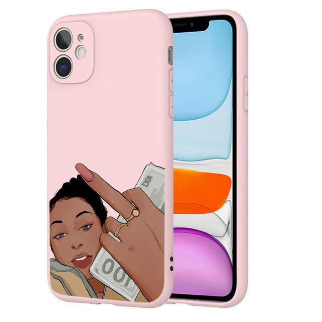 afro girls black women art case for iphone 11 12 xr xs max x 7 8 6 plus 11pro max make money cash girl melanin poppin case