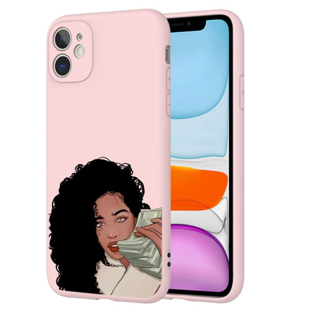 afro girls black women art case for iphone 11 12 xr xs max x 7 8 6 plus 11pro max make money cash girl melanin poppin case