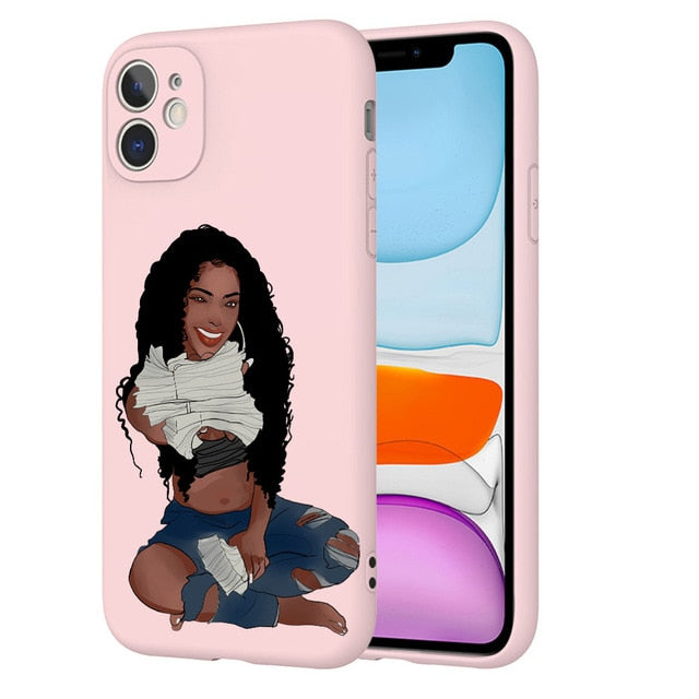 afro girls black women art case for iphone 11 12 xr xs max x 7 8 6 plus 11pro max make money cash girl melanin poppin case