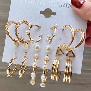 17km fashion pearl hoop earrings set for women geometirc gold metal circle hoop earrings brincos 2021 trend jewelry gift cs52251