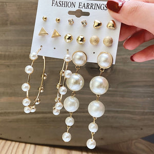 17km fashion pearl hoop earrings set for women geometirc gold metal circle hoop earrings brincos 2021 trend jewelry gift cs51234