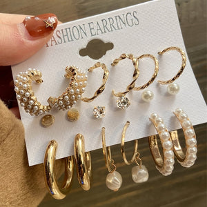 17km fashion pearl hoop earrings set for women geometirc gold metal circle hoop earrings brincos 2021 trend jewelry gift cs52544